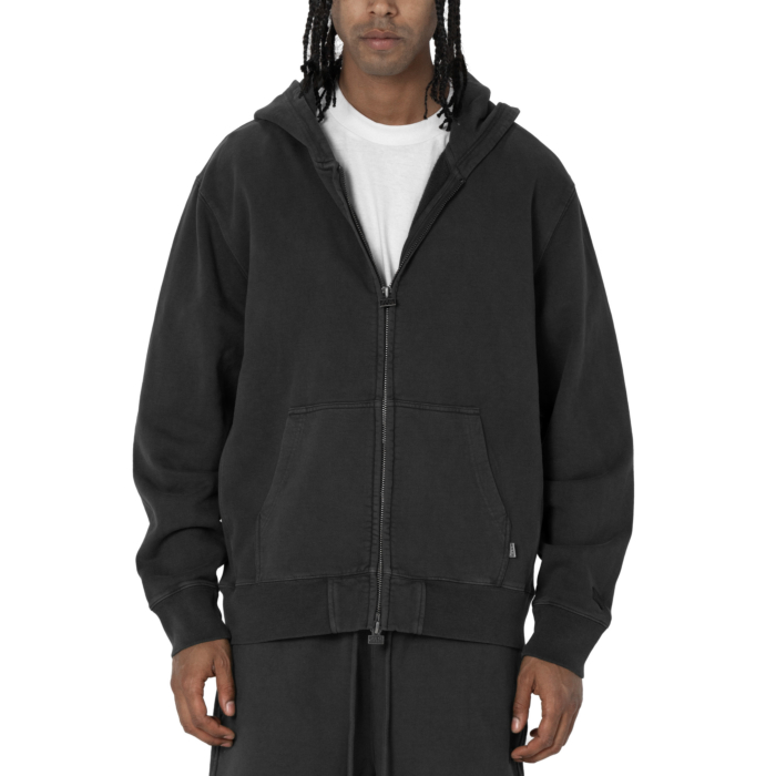 black_zip_front Pro Club Men's Heavyweight Vintage Wash Zip-Up Hoodie